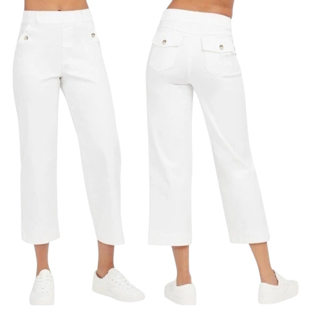 Spanx Stretch Twill Cropped Wide Leg Pant Pull-On White Women's Size 1X x 26